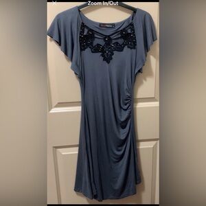 Women’s Gray Dress with Black Lace & Gold Stud Detail Viscose Blend